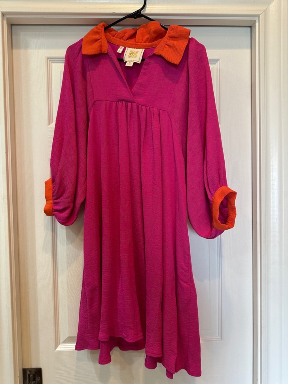 Emily McCarthy Fuchsia Dress with Orange Trim